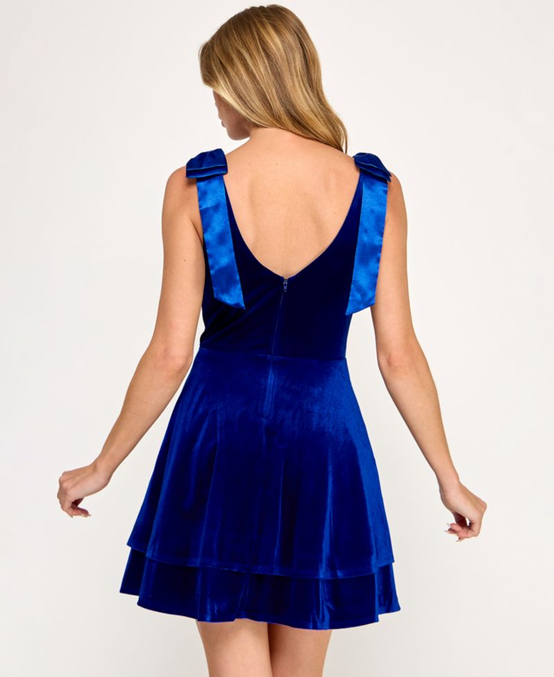 Juniors' Square Neck Shoulder Bow Dress