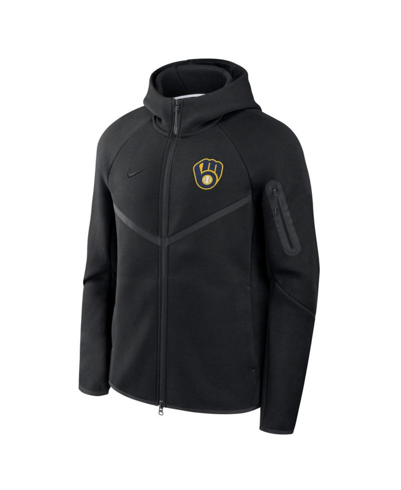Men's Black Milwaukee Brewers Tech Fleece Raglan Full-Zip Windrunner Hoodie