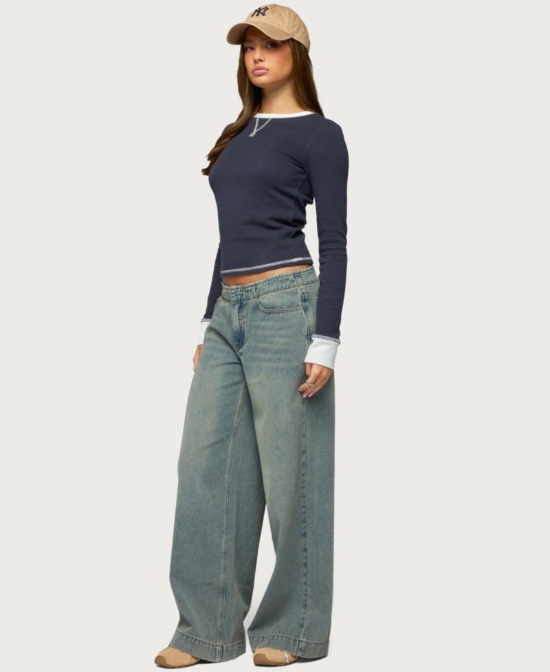 Women's Rora Contrast Long Sleeve Waffle Top