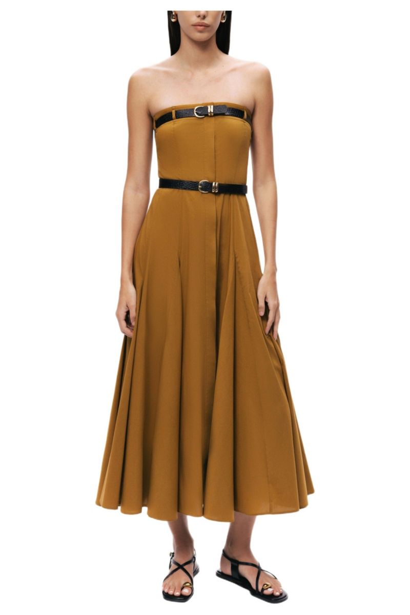 Women's Strapless Double Belted Midi Dress