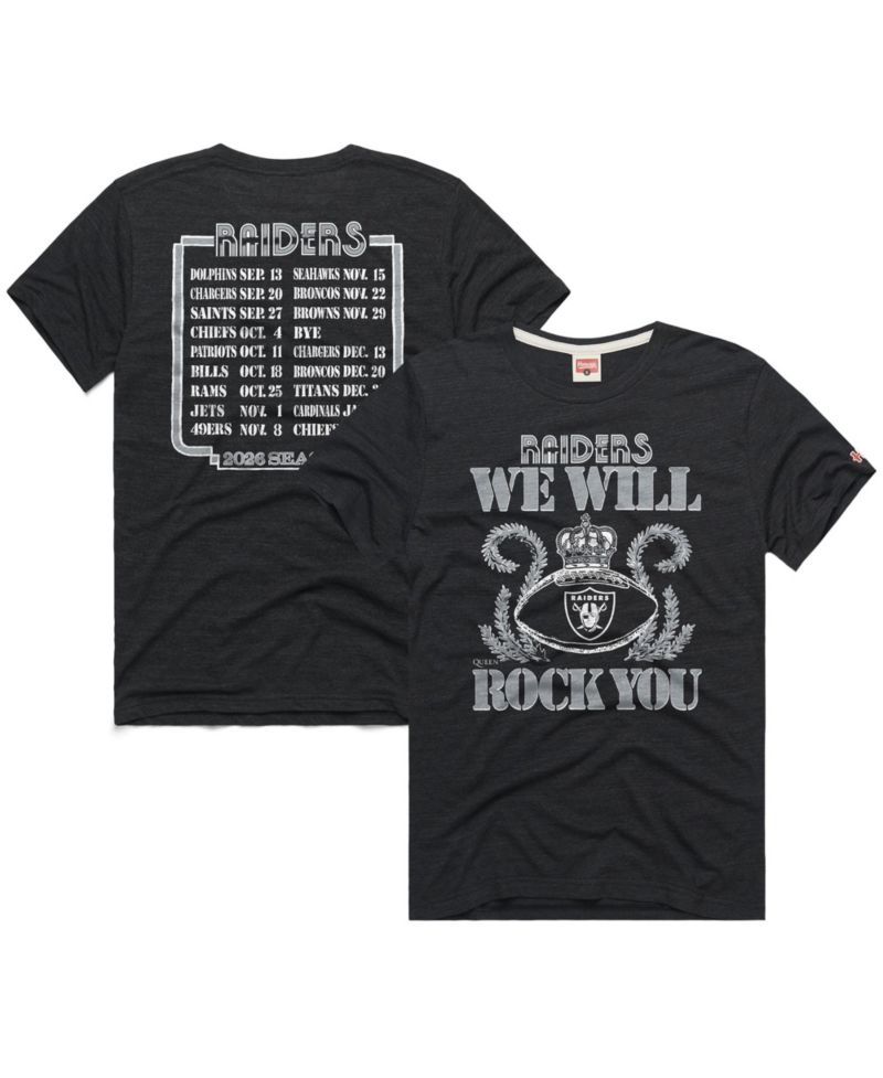 Men's and Women's Charcoal Las Vegas Raiders 2026 NFL Schedule Queen Tri-Blend T-Shirt
