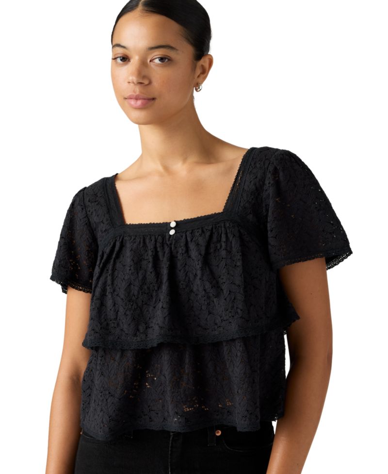 Premium Women's Cotton-Blend Short-Sleeve Lace Top