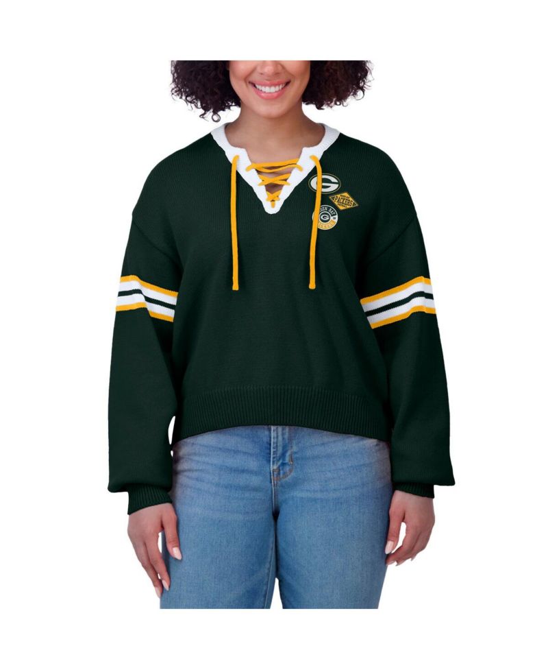 Women's Green Green Bay Packers Lace-Up Sweater