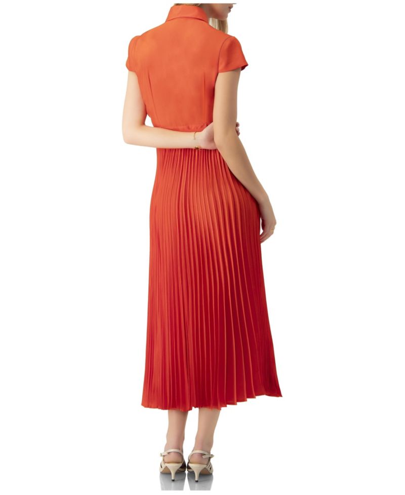 Women's Short Sleeve Shirt Style Pleated Maxi-Dress