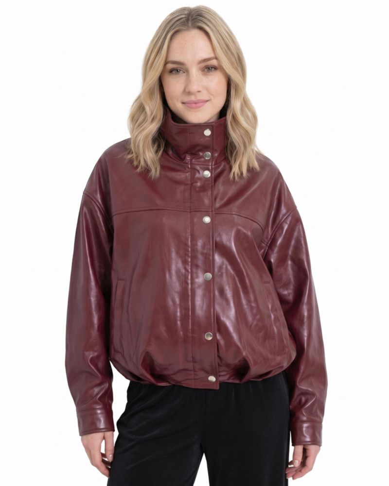 Women's Arden Funnel Neck Leather Jacket