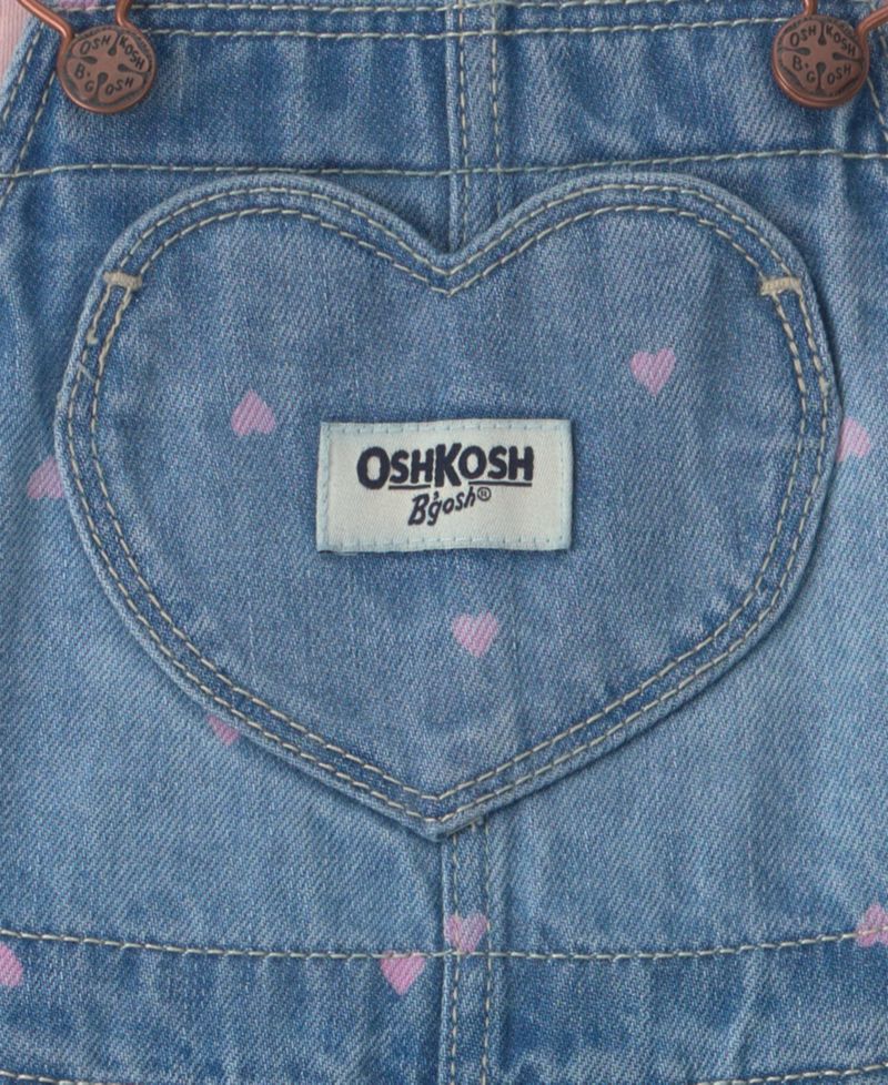 Baby Girls' Long-Sleeve Top and Heart Denim Overalls, 2-Piece Set