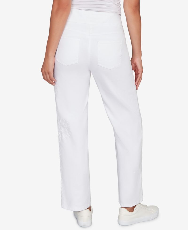Petite Embroidered Stovepipe Pull On Jeans
