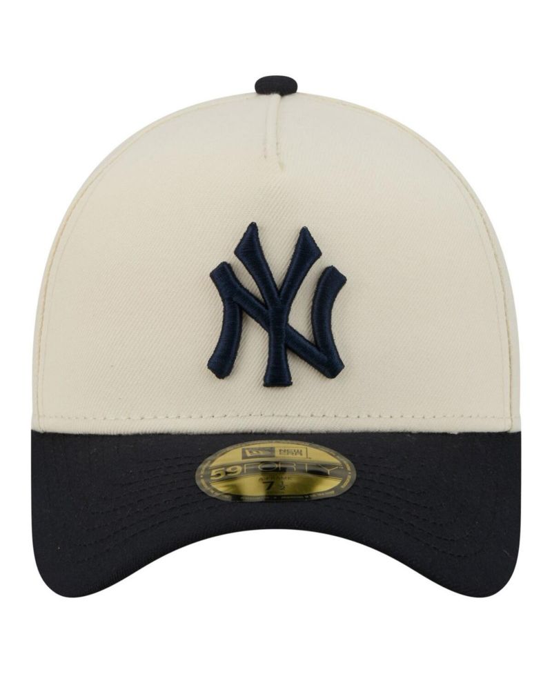 Men's Cream/Navy New York Yankees Chrome A-Frame 59FORTY Adjustable Hat