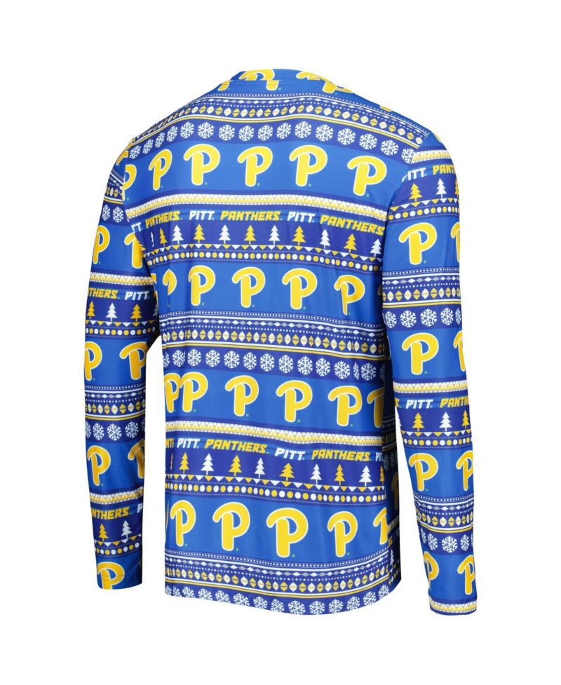 Men's Royal Pitt Panthers Swivel Long Sleeve T-shirt and Pants Sleep Set