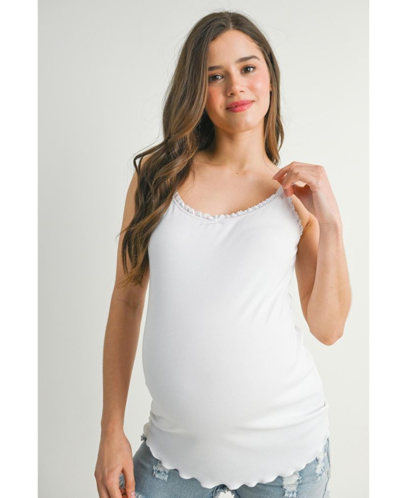 Maternity Women s Ribbed Lace Trim Camisole Top