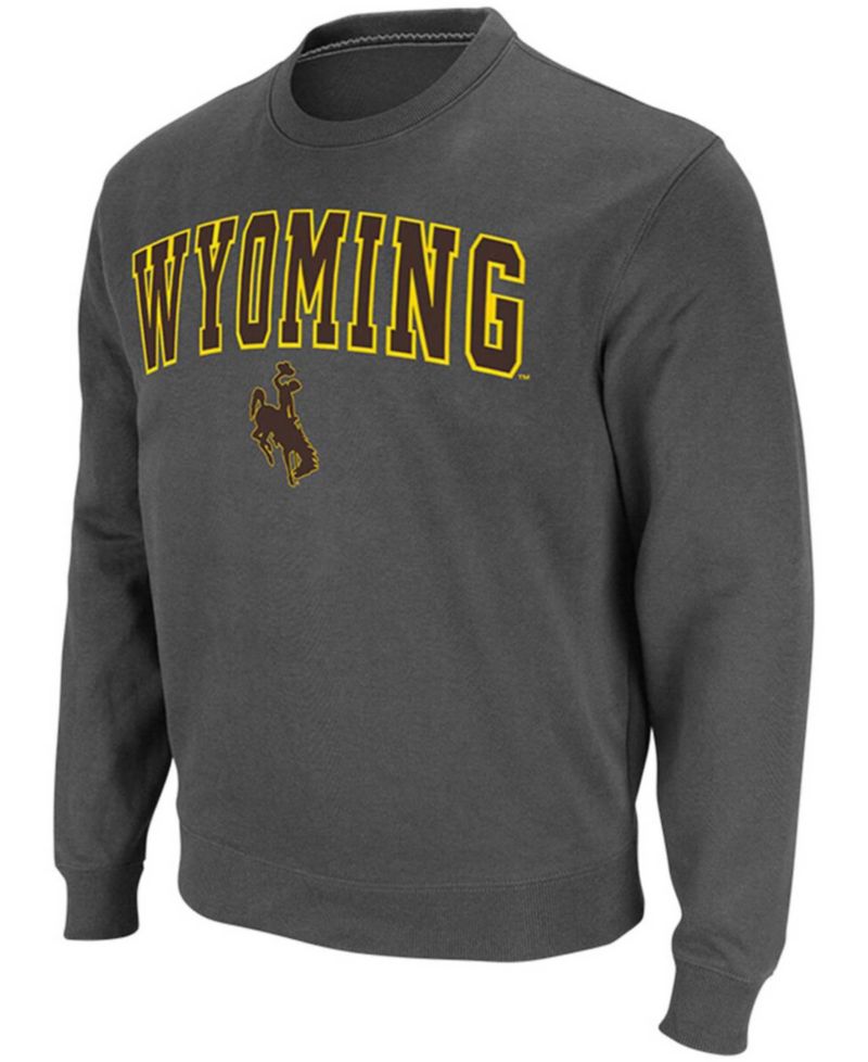 Men's Charcoal Wyoming Cowboys Arch & Logo Tackle Twill Pullover Sweatshirt