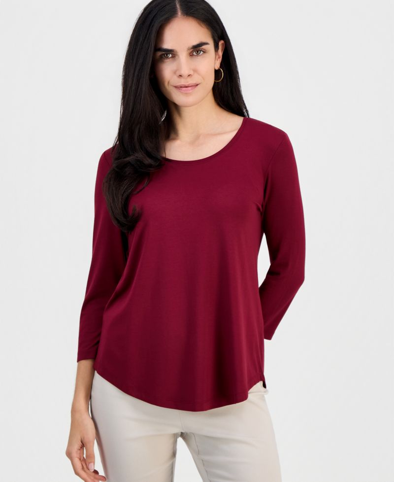 Petite 3/4-Sleeve Scoop Neck Top