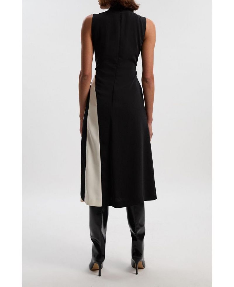 Women's Sculptural High-Neck Pleated Midi Dress