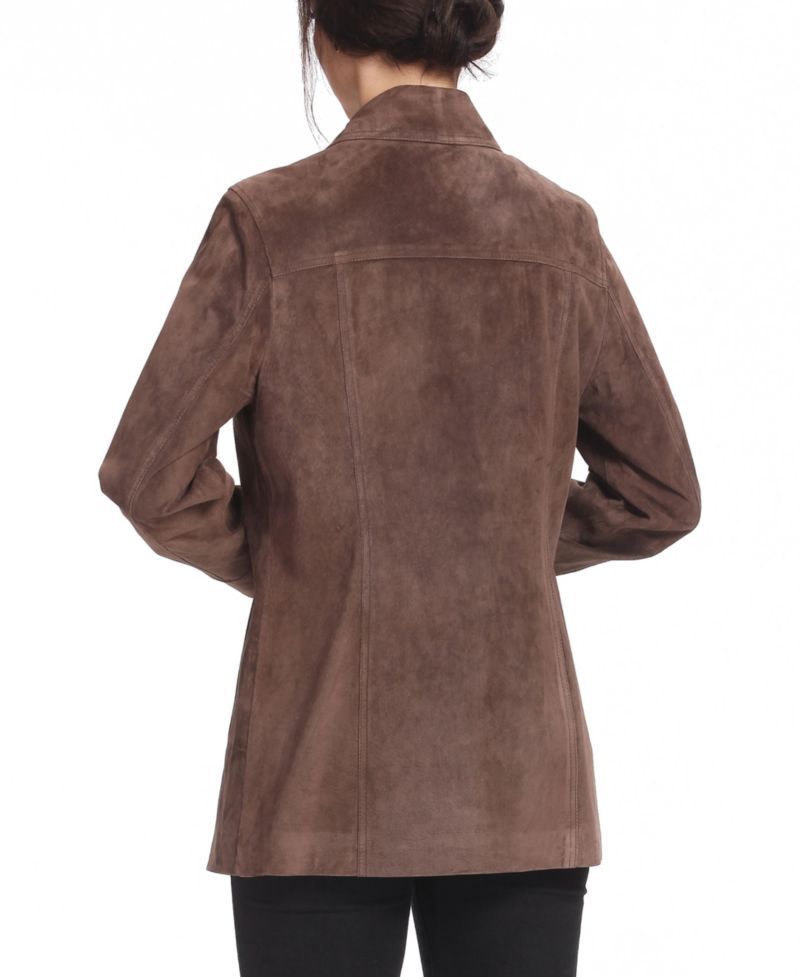Women's Cora Button-Front Suede Leather Car Coat