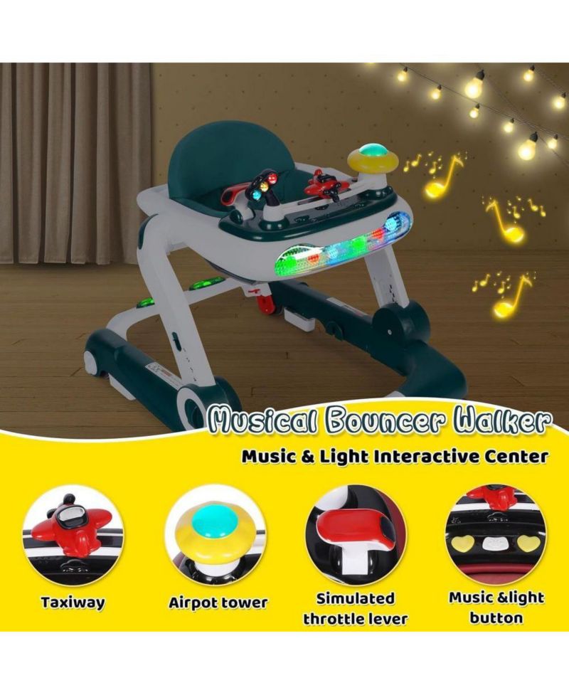 5-in-1 Baby Activity Walker with Music and Lights, Adjustable Height and Safety Bumper