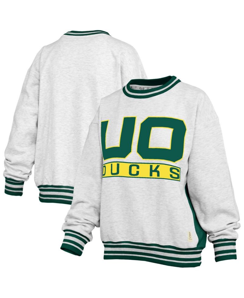 Women's Heather Gray/Green Oregon Ducks Endzone Crewneck Sweatshirt