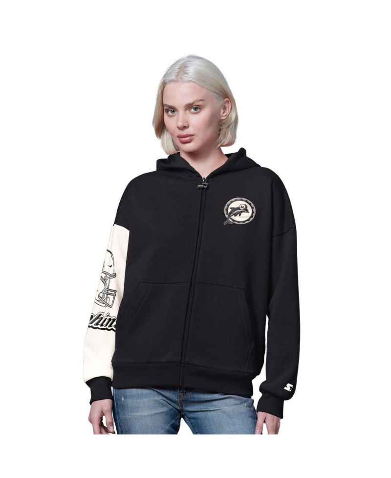 Women's Black Miami Dolphins 4th Down Full-Zip Hoodie