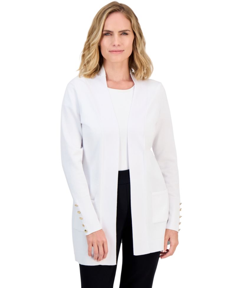 Petite Open-Front Button-Cuff Cardigan Sweater