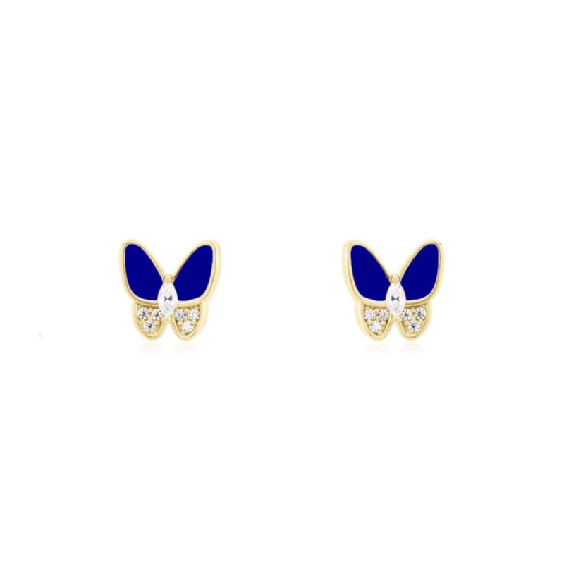Lapis CZ Butterfly Stud Earrings 14K Gold-Plated Sterling Silver
