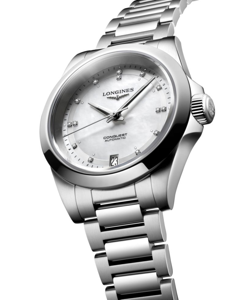 Women's Swiss Automatic Conquest Diamond Accent Stainless Steel Bracelet Watch 34mm