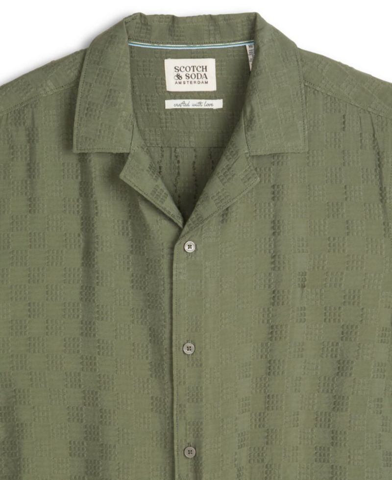 Men's Dobby Check Print Collared Shirt
