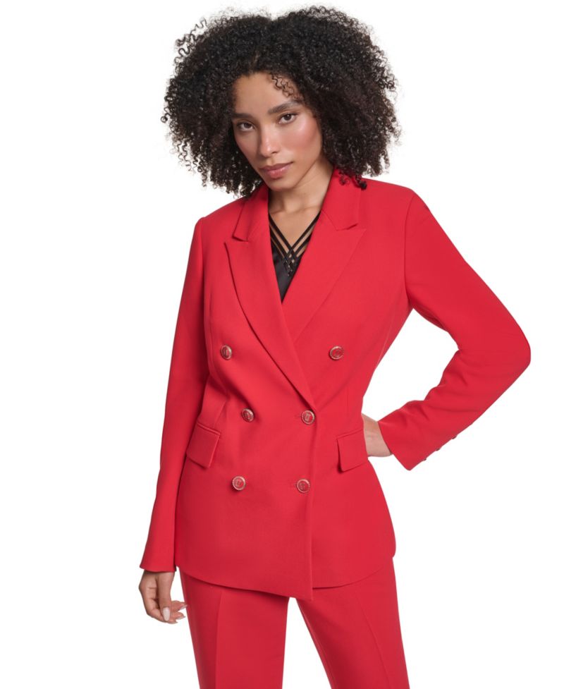 Women's Double-Breasted Shoulder-Padded Blazer