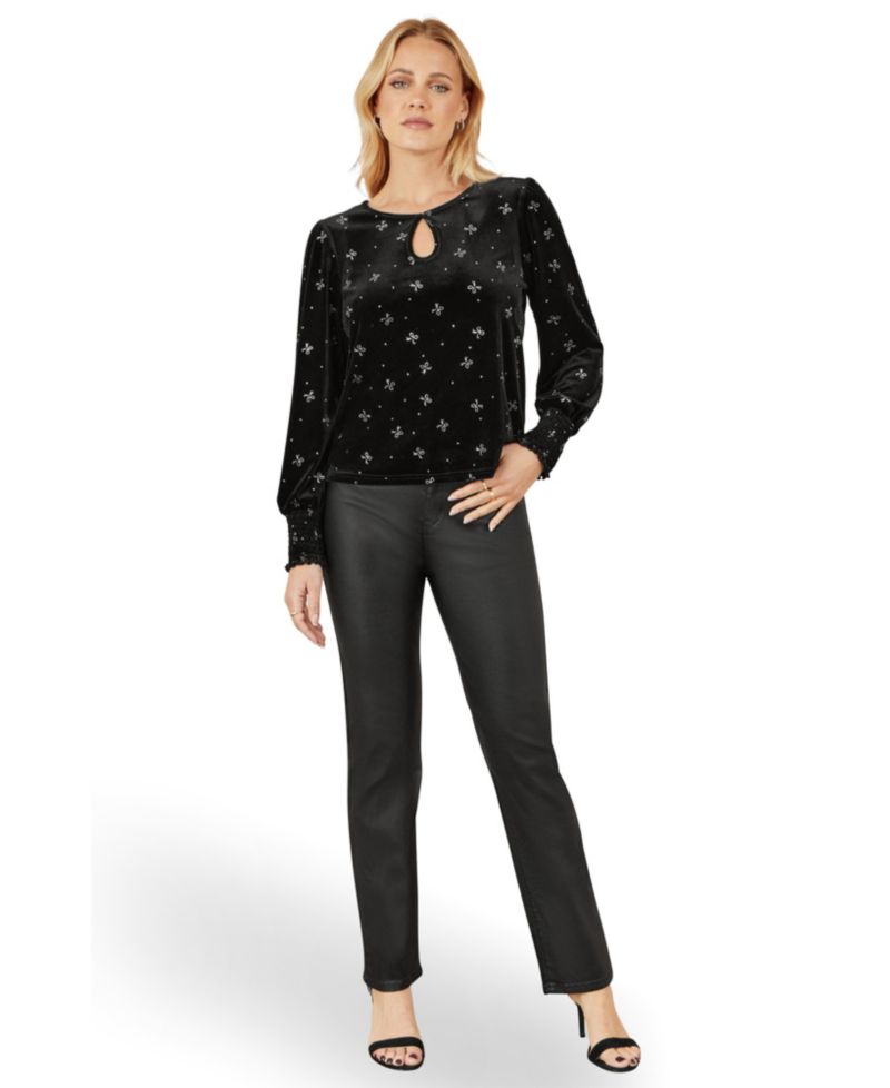Women's Sparkle Bow Print Velvet Top