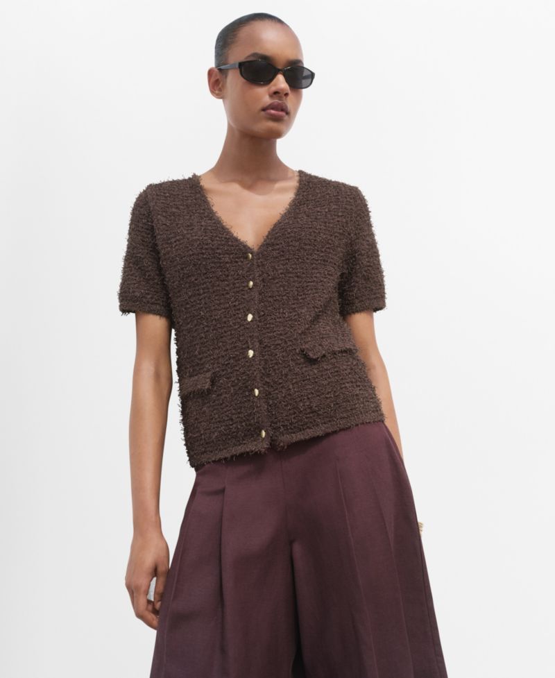 Women's Short-Sleeved Boucle Cardigan