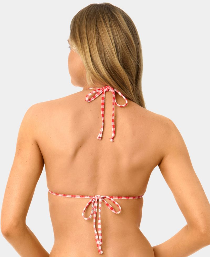Women's Gingham Lettuce Edge Trim Swim Bikini Top