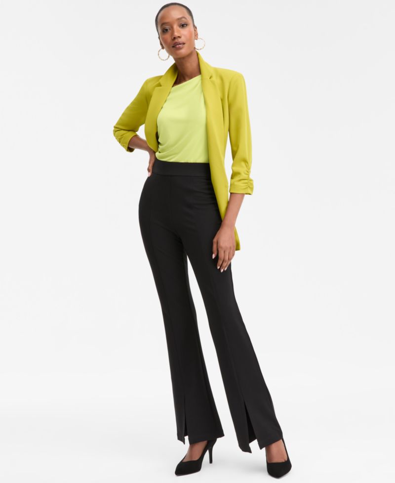 Women's Pont&eacute;-Knit Slit-Hem Flare Pants