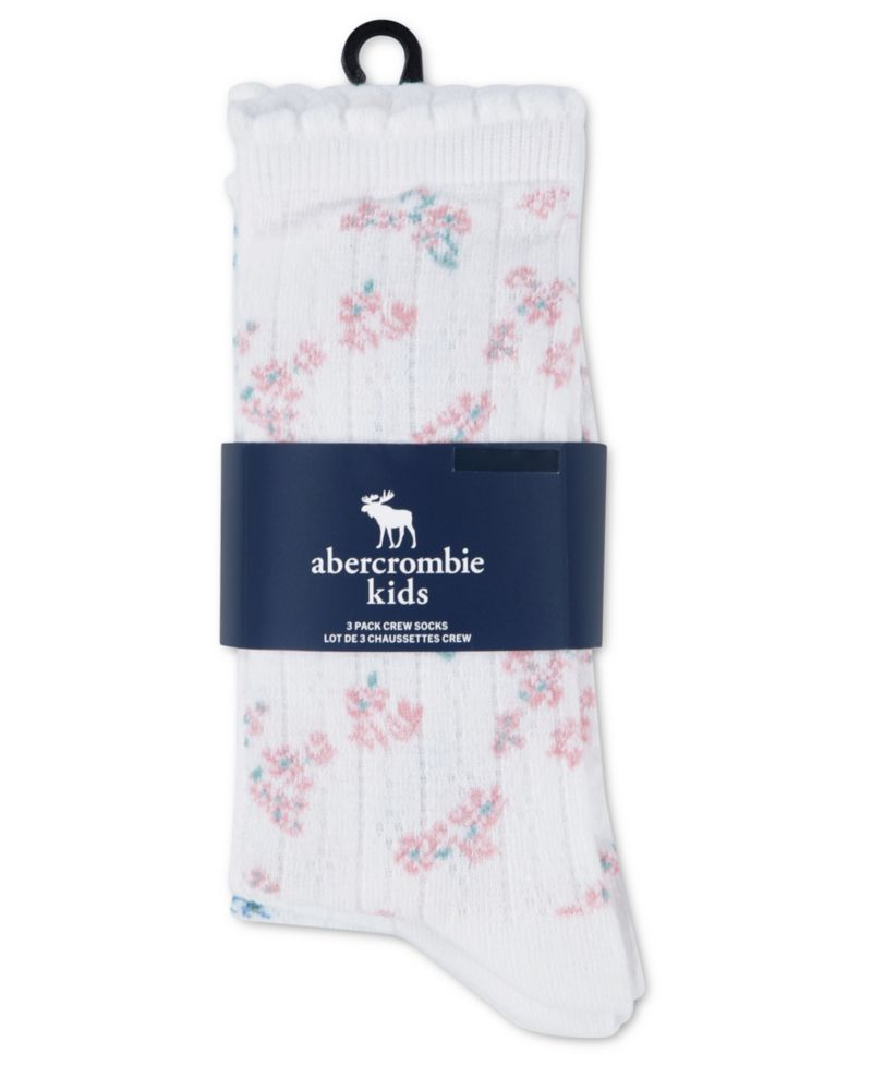 Girls' 7-11 Floral Pointelle Crew Socks, 3-Pack