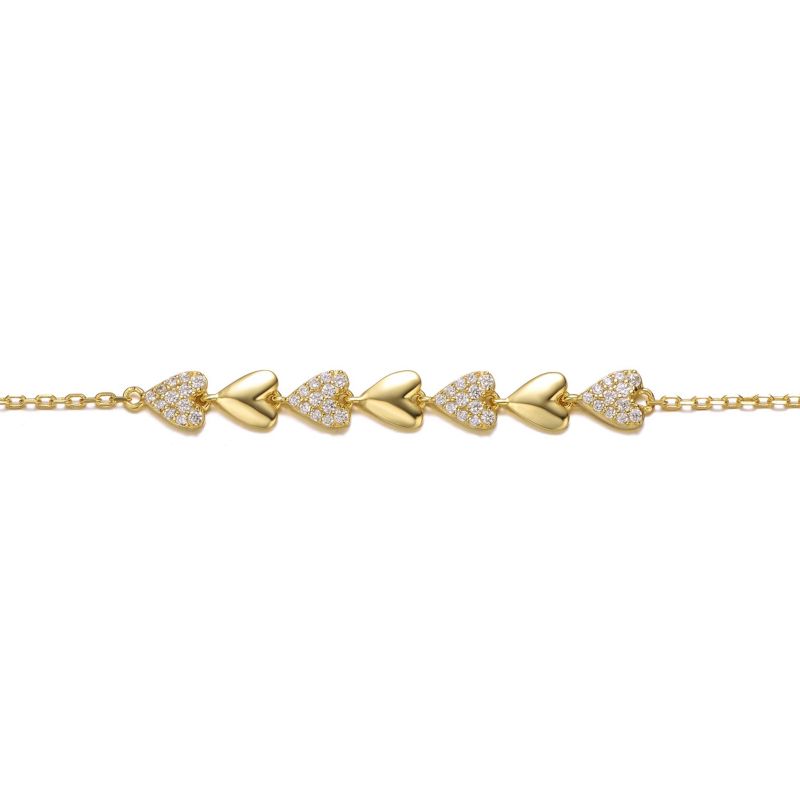 Dainty 14K Gold Plated CZ Pave Heart Stampato Thin Bracelet