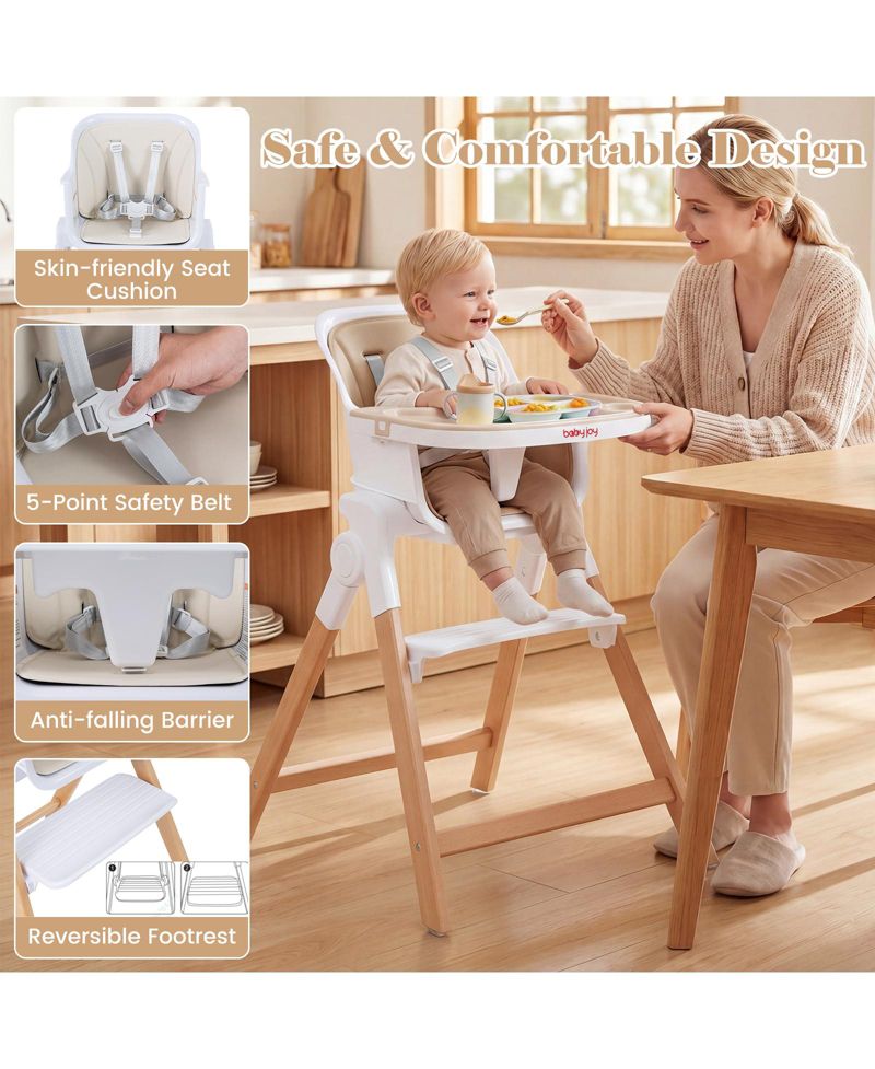 4-in-1 Convertible Baby High Chair with Detachable and Adjustable Tray