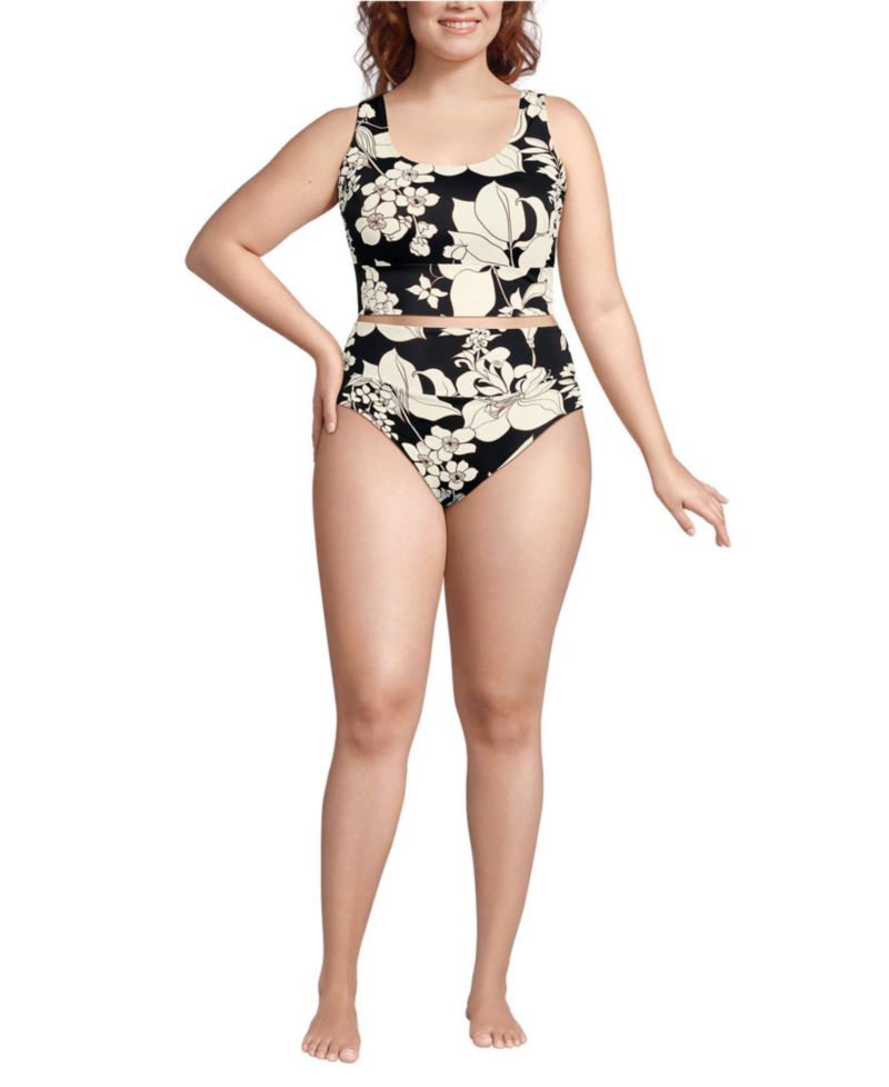 Plus Size Tugless Midkini Top and High Waisted Bottom Swimsuit Set