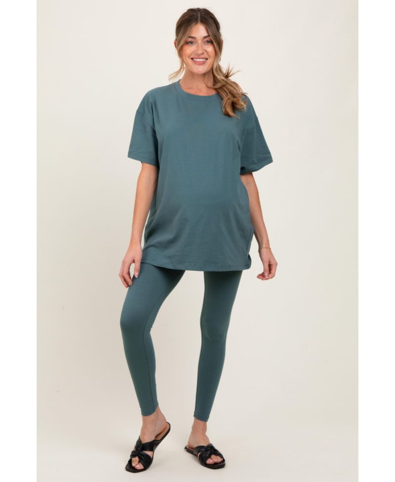 Women's Black Oversized Crewneck Short Sleeve and Legging Set
