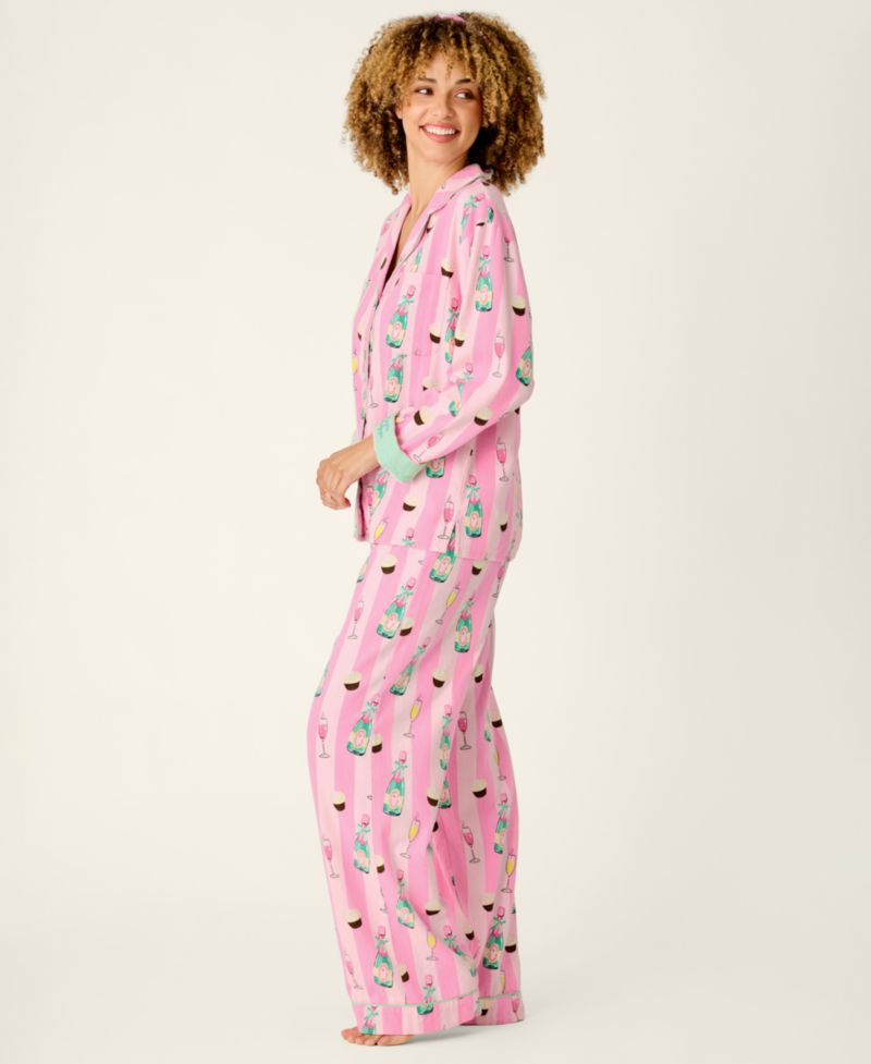 Women's Flannel Long-Sleeve Print Top and Pants, 2-Piece Set