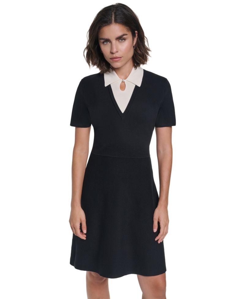 Women's Colorblock A-Line Knee-Length Sweater Dress