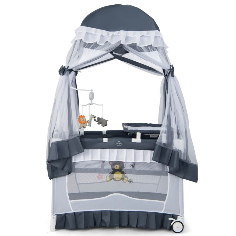 4 in 1 Portable Baby Playard Crib Bassinet Bed Changing Table Canopy