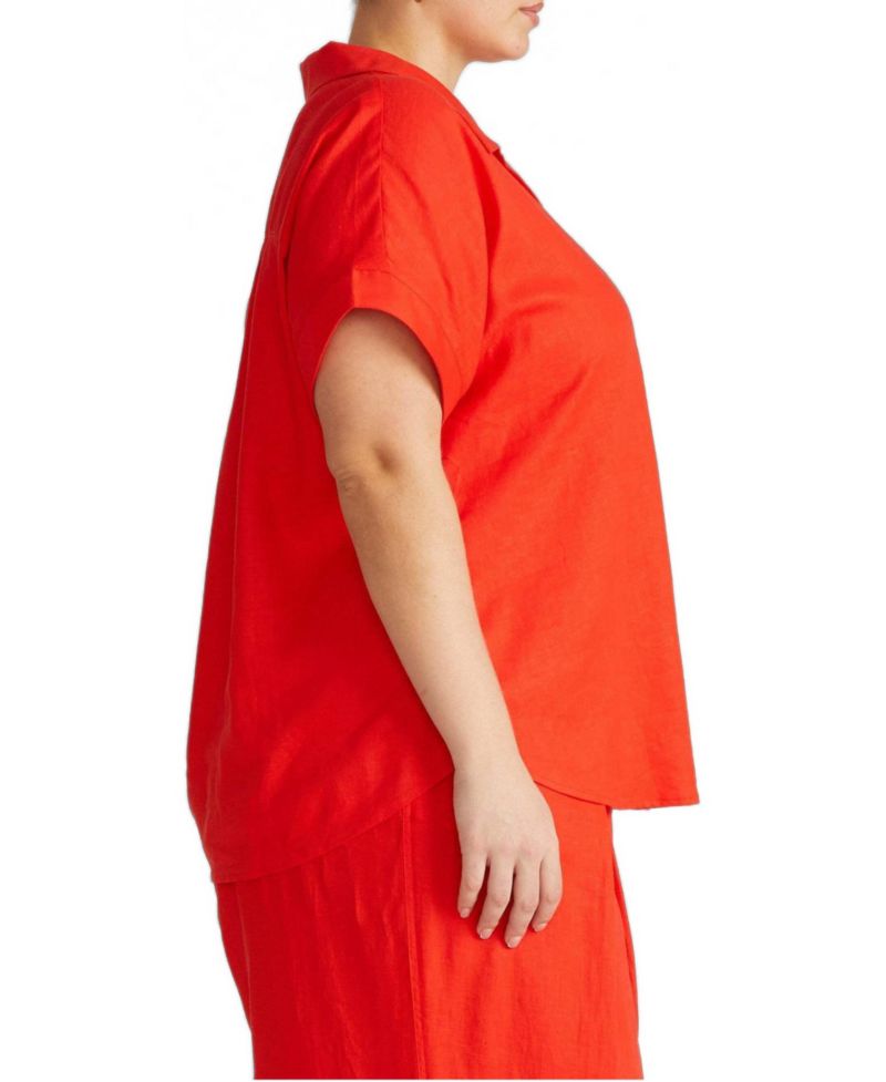 Plus Size Sandy Short Sleeve Stretch Linen Shirt