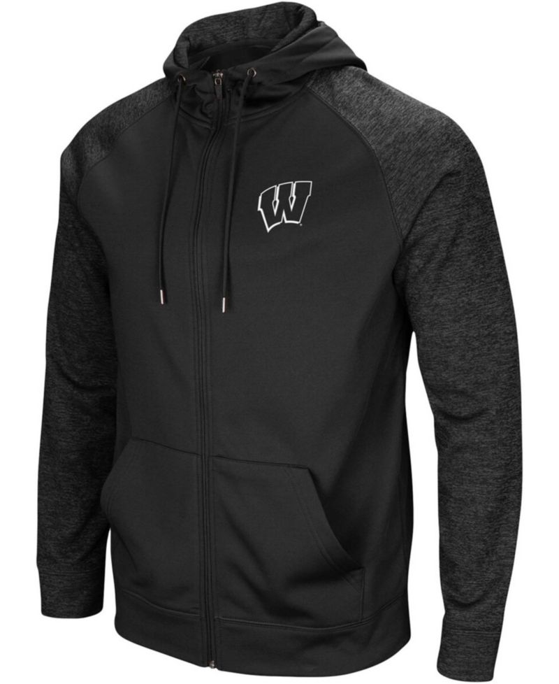 Men's Black Wisconsin Badgers Blackout 3.0 Tonal Raglan Full-Zip Hoodie