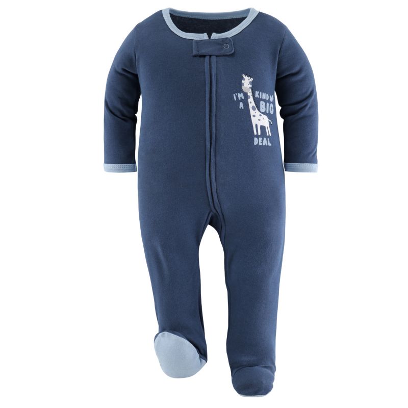 Baby Boys Blue Safari Footed Sleepers for Boys, 3 Pack