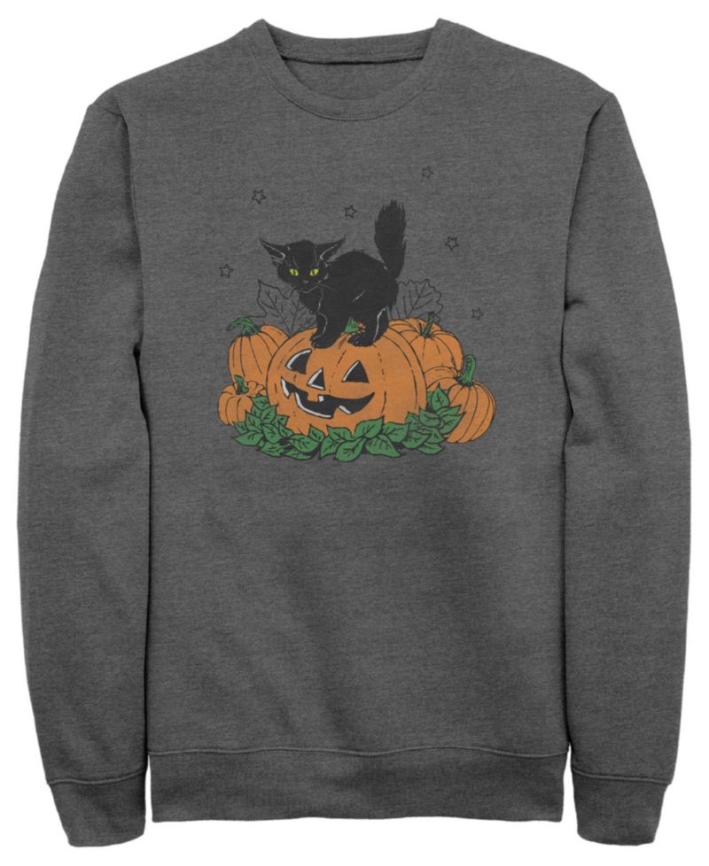 Men's Pumpkin Kitty Graphic Crewneck Cotton-Blend Sweatshirt