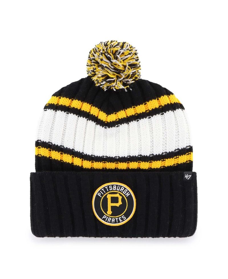 Men's Black Pittsburgh Pirates Plateau Cuffed Knit Hat with Pom