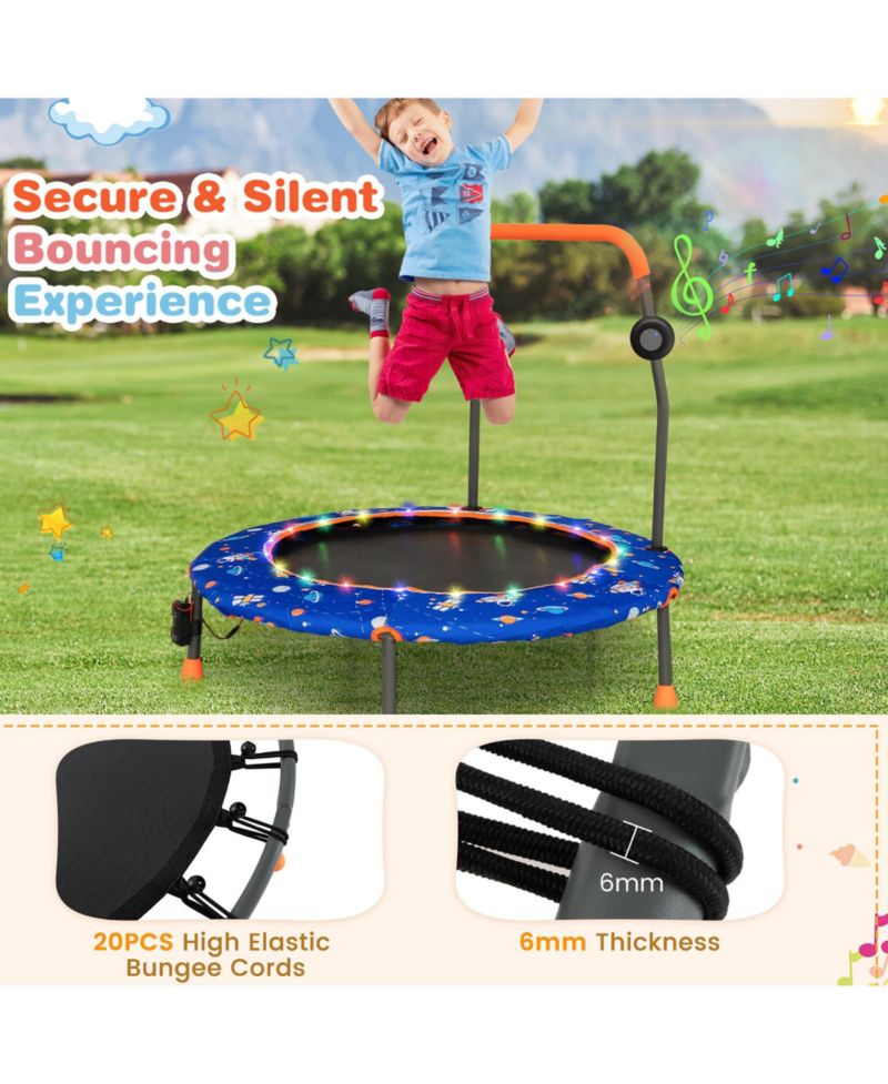 36'' Mini Toddler Trampoline w/ LED Bluetooth Speaker Detachable Handle Kids Gifts