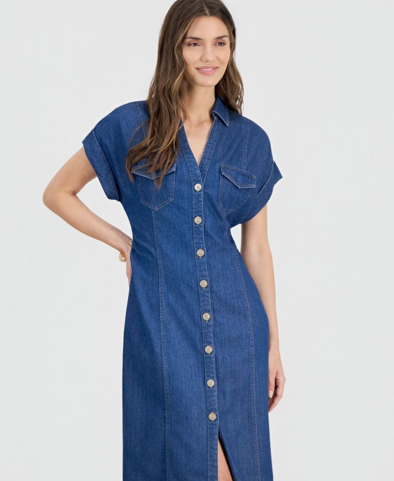 Women's Cinched-Waist Denim Shirtdress