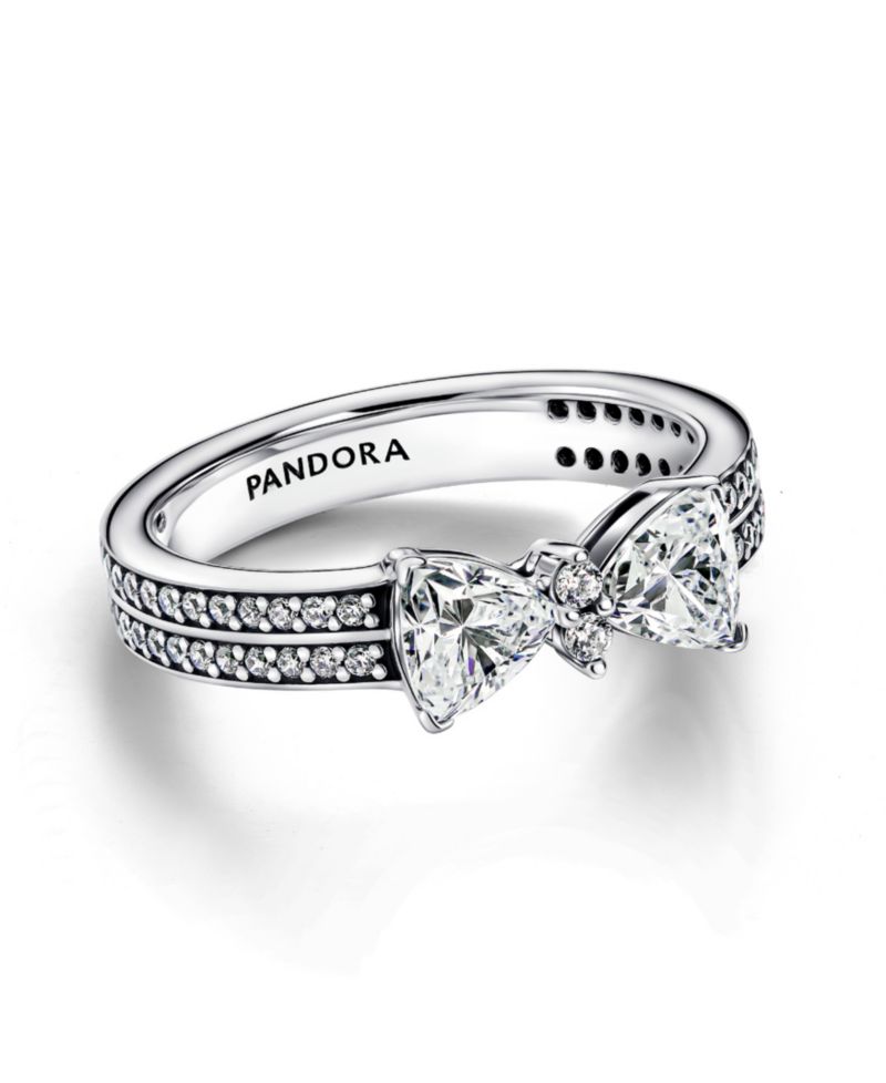 Sterling Silver Sparkling Bow Double-Row Ring