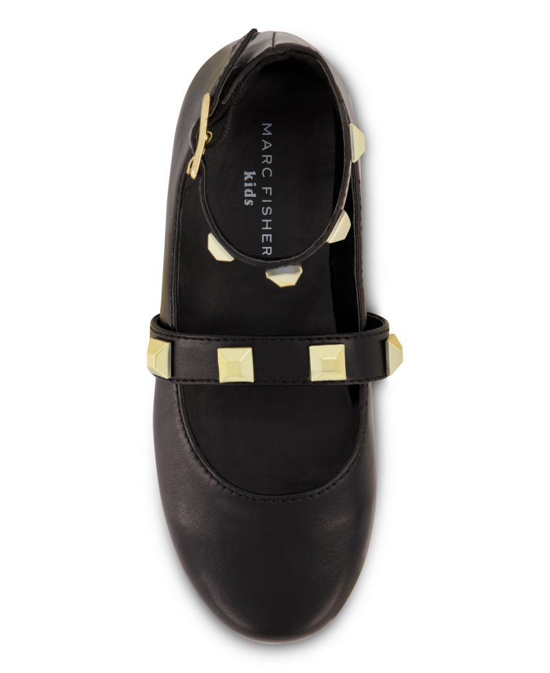 Big Girls Ankle Strap Pyramid Stud Ballet Flats