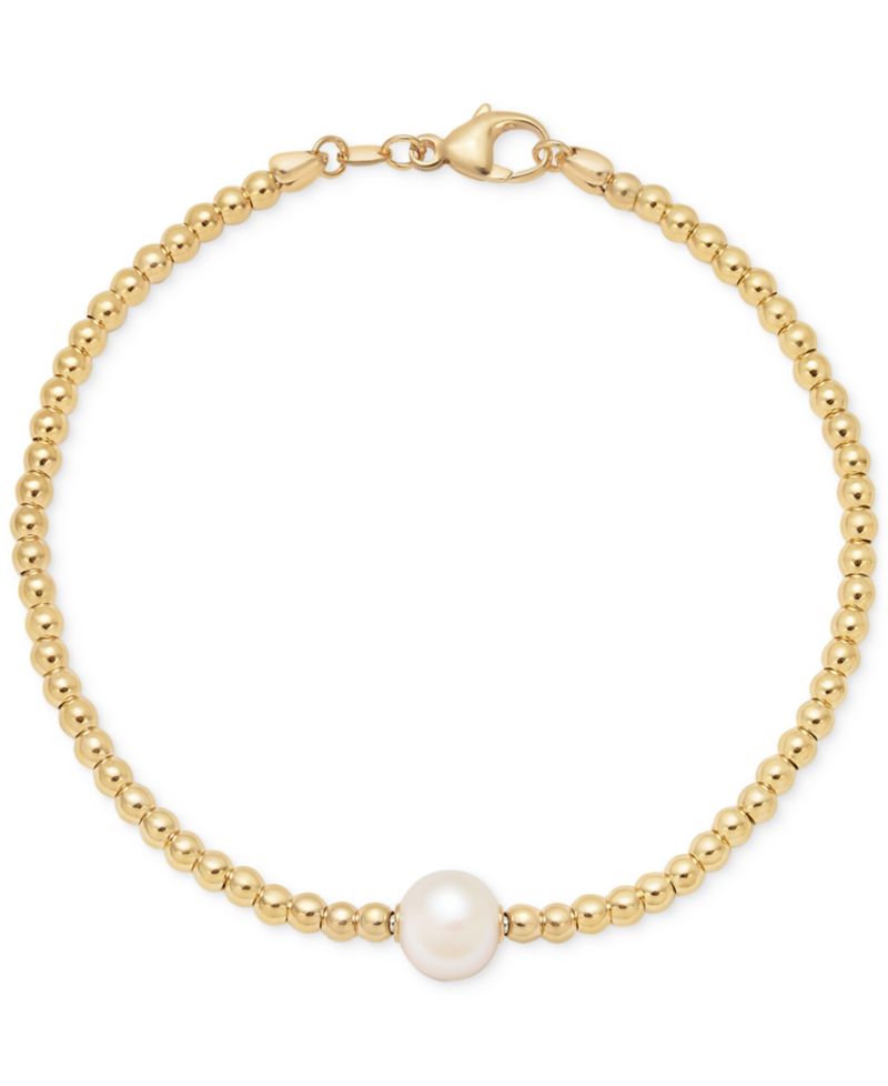 Cultured Freshwater Pearl (8-8.5mm) Beaded Bracelet in 14k Gold over Sterling Silver Made in Italy