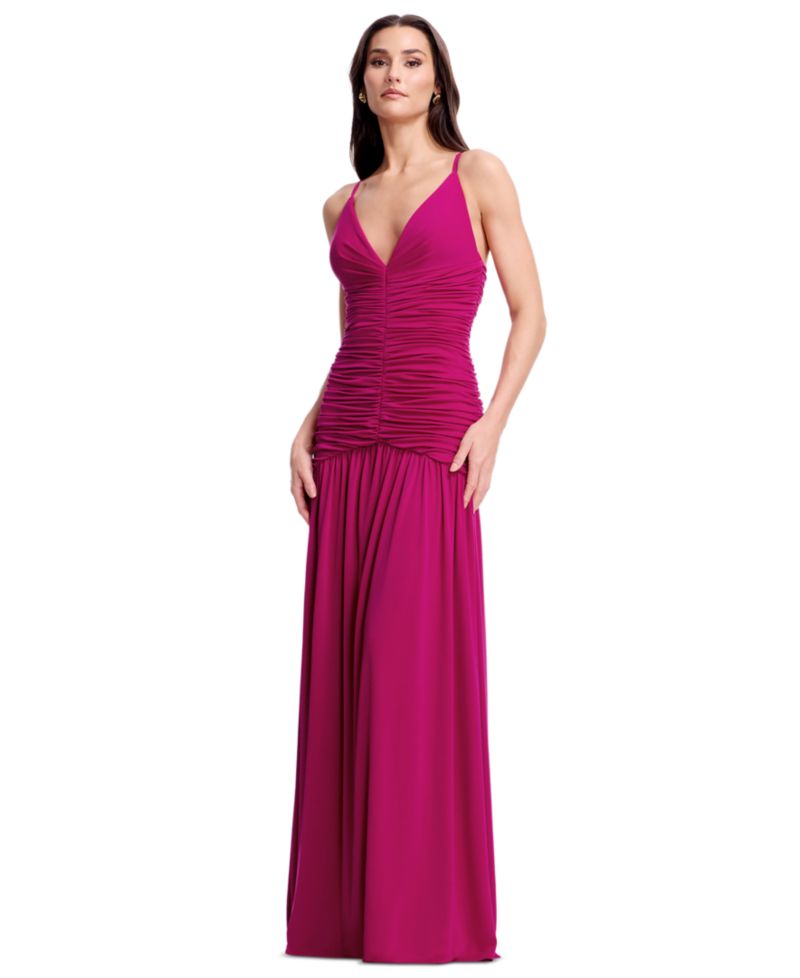 Women's Sleeveless Deep V-Neck Ruched Maxi Dress