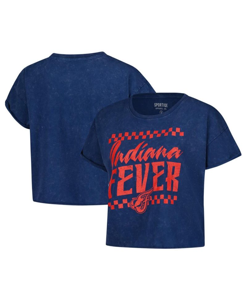 Women's Navy Indiana Fever Rock N Roll Collection Gwen Mineral Wash Cropped T-Shirt